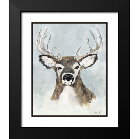 White Tailed Deer On White Black Modern Wood Framed Art Print with Double Matting by DeRice, Julie