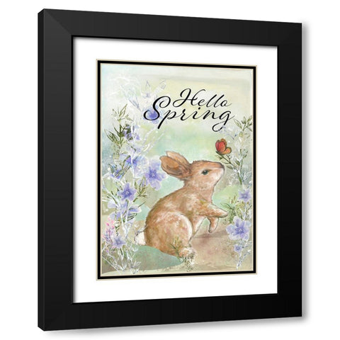 Hello Spring Sweet Bunny Black Modern Wood Framed Art Print with Double Matting by Diannart