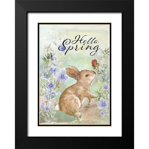 Hello Spring Sweet Bunny Black Modern Wood Framed Art Print with Double Matting by Diannart