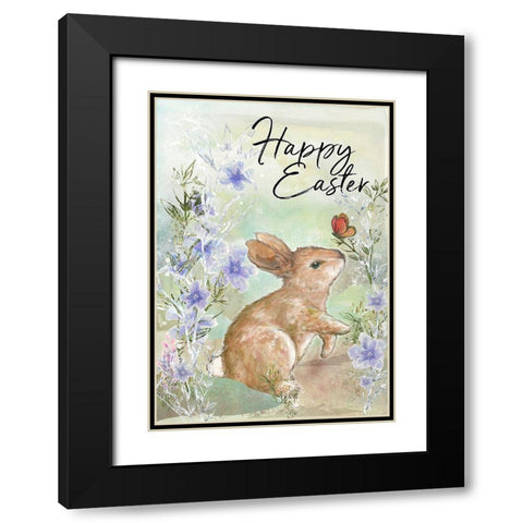 Sweet Bunny and Butterfly Black Modern Wood Framed Art Print with Double Matting by Diannart