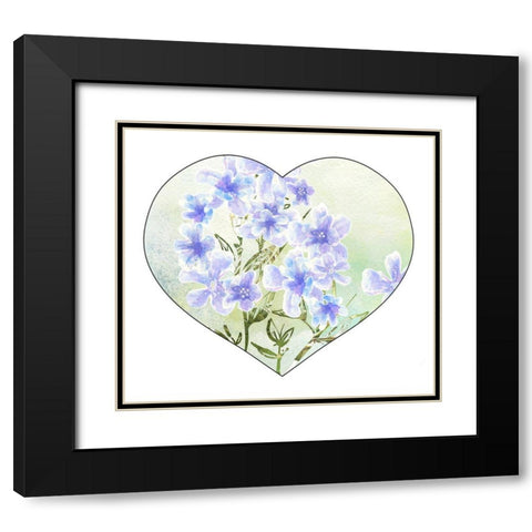 Sweet Spring Floral Heart Black Modern Wood Framed Art Print with Double Matting by Diannart