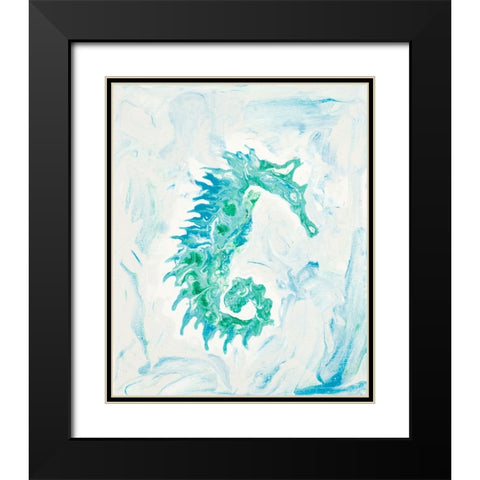 Teal Seahorse Black Modern Wood Framed Art Print with Double Matting by Grace, Ajoya