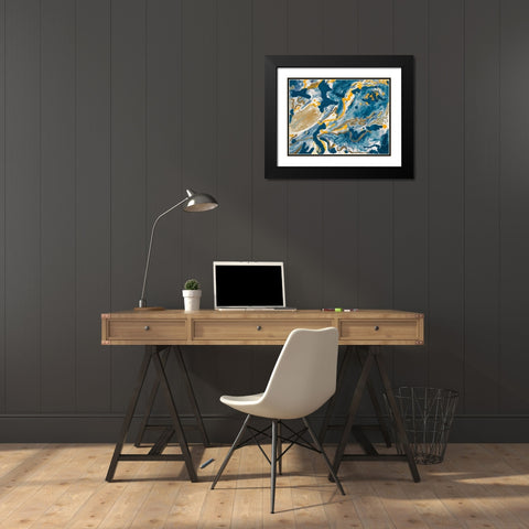 Rubrum Blue Black Modern Wood Framed Art Print with Double Matting by Grace, Ajoya