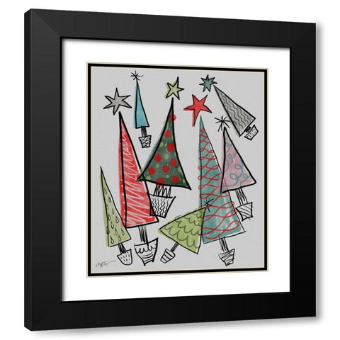 Christmas Trees Black Modern Wood Framed Art Print with Double Matting by Medley, Elizabeth