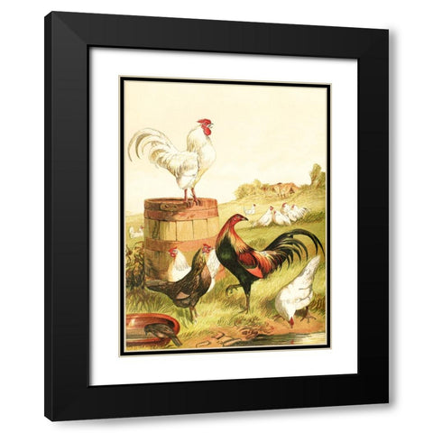 Happy Chickens Black Modern Wood Framed Art Print with Double Matting by Piddix