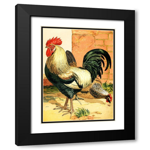 Rooster Black Modern Wood Framed Art Print with Double Matting by Piddix