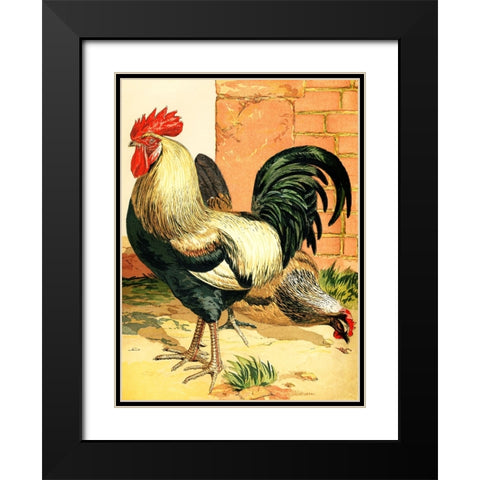 Rooster Black Modern Wood Framed Art Print with Double Matting by Piddix