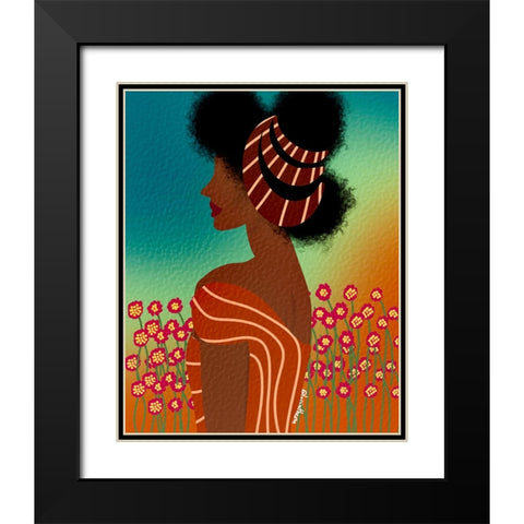 Lady in the Flower Field Black Modern Wood Framed Art Print with Double Matting by Lorintheory