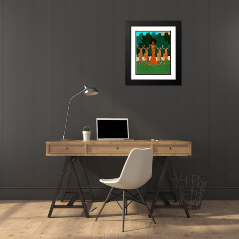 Lena and the Deers Black Modern Wood Framed Art Print with Double Matting by Lorintheory