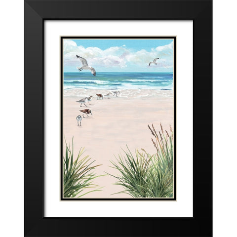 Seagulls On The Beach Black Modern Wood Framed Art Print with Double Matting by Christopher, Erica