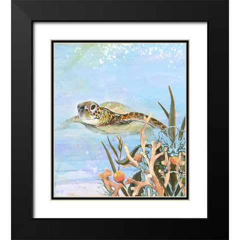 Turtle By The Reef II Black Modern Wood Framed Art Print with Double Matting by Diannart
