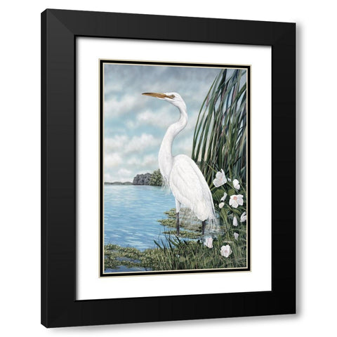 Great White Egret Black Modern Wood Framed Art Print with Double Matting by Harris, James