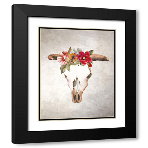 Flowered Skull Black Modern Wood Framed Art Print with Double Matting by Loreth, Lanie