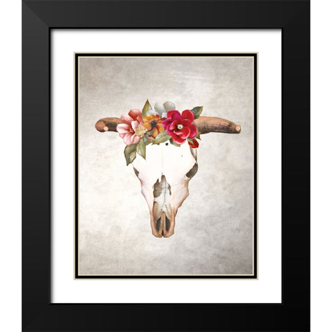 Flowered Skull Black Modern Wood Framed Art Print with Double Matting by Loreth, Lanie