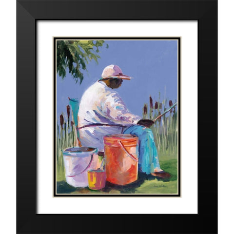 Sisters Fishing I Black Modern Wood Framed Art Print with Double Matting by Slivka, Jane