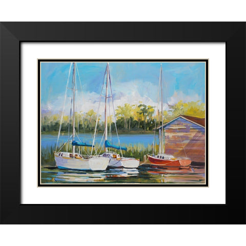 Boats Black Modern Wood Framed Art Print with Double Matting by Slivka, Jane