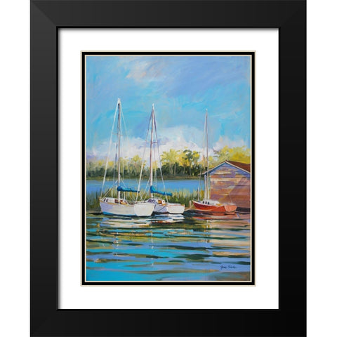 Boats Black Modern Wood Framed Art Print with Double Matting by Slivka, Jane
