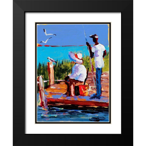 Fishing III Black Modern Wood Framed Art Print with Double Matting by Slivka, Jane