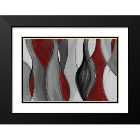 Coalescence - red gray black Black Modern Wood Framed Art Print with Double Matting by Loreth, Lanie