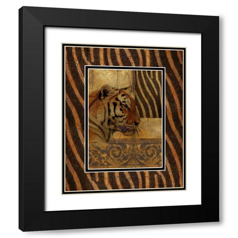 Elegant Safari with Border II (Tiger) Black Modern Wood Framed Art Print with Double Matting by Pinto, Patricia
