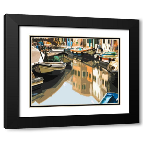 Burano Boats Black Modern Wood Framed Art Print with Double Matting by Lake, Shelley