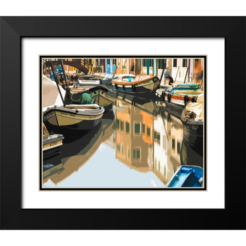 Burano Boats Black Modern Wood Framed Art Print with Double Matting by Lake, Shelley