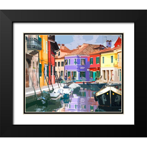 Burano Village Black Modern Wood Framed Art Print with Double Matting by Lake, Shelley