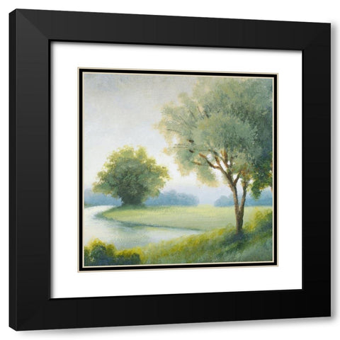 Green Land Square II Black Modern Wood Framed Art Print with Double Matting by Marcon, Michael