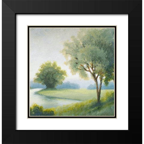 Green Land Square II Black Modern Wood Framed Art Print with Double Matting by Marcon, Michael