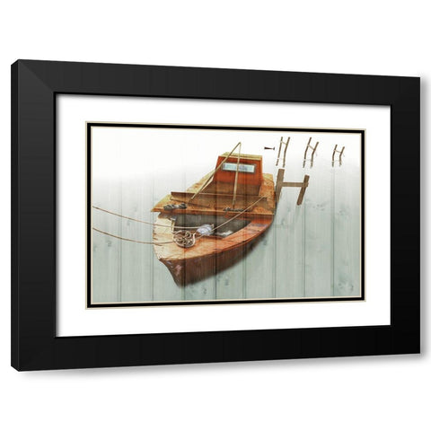 Boat with Textured Wood Look III Black Modern Wood Framed Art Print with Double Matting by Mabat, Ynon