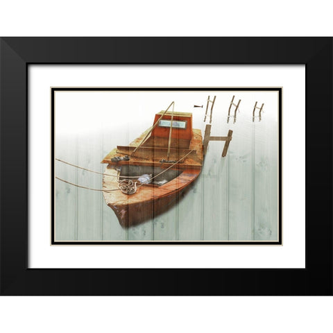 Boat with Textured Wood Look III Black Modern Wood Framed Art Print with Double Matting by Mabat, Ynon