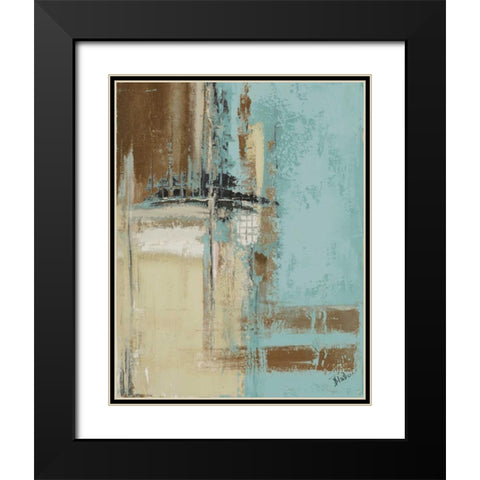 Oxido On Teal II Black Modern Wood Framed Art Print with Double Matting by Pinto, Patricia