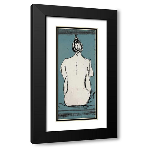 Nude Sketch on Blue II Black Modern Wood Framed Art Print with Double Matting by Pinto, Patricia