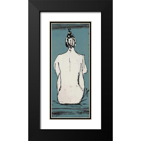 Nude Sketch on Blue II Black Modern Wood Framed Art Print with Double Matting by Pinto, Patricia