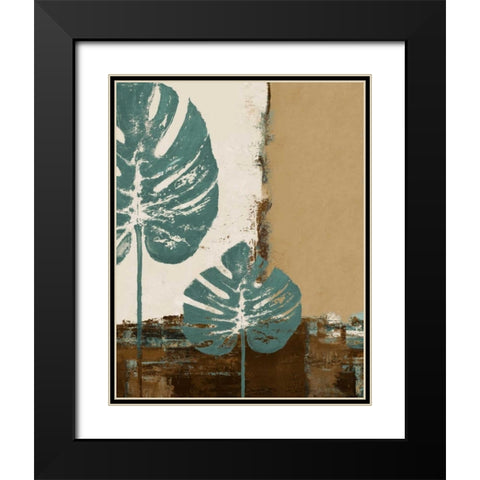 Blue Leaves I Black Modern Wood Framed Art Print with Double Matting by Pinto, Patricia