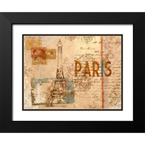Paris Postcard Black Modern Wood Framed Art Print with Double Matting by SD Graphics Studio