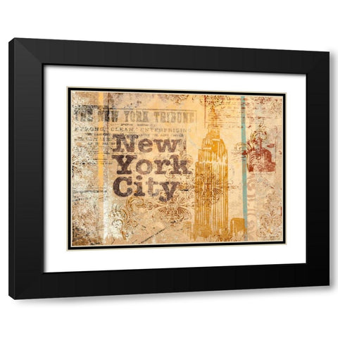 New York Postcard Black Modern Wood Framed Art Print with Double Matting by SD Graphics Studio