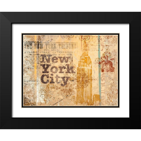 New York Postcard Black Modern Wood Framed Art Print with Double Matting by SD Graphics Studio