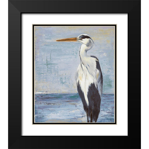 Blue Heron on Blue II Black Modern Wood Framed Art Print with Double Matting by Pinto, Patricia