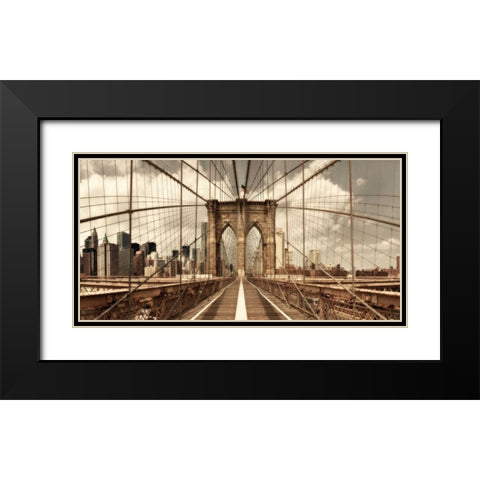 Brooklyn Bridge (sepia) Black Modern Wood Framed Art Print with Double Matting by Lake, Shelley