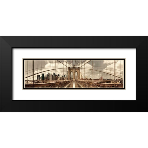 Brooklyn Bridge (sepia) Black Modern Wood Framed Art Print with Double Matting by Lake, Shelley