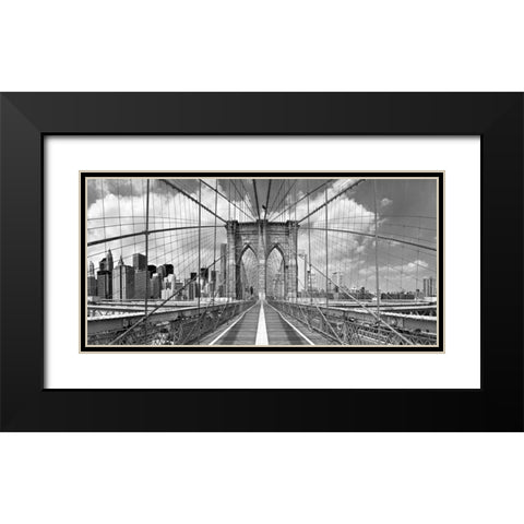 Brooklyn Bridge Black Modern Wood Framed Art Print with Double Matting by Lake, Shelley