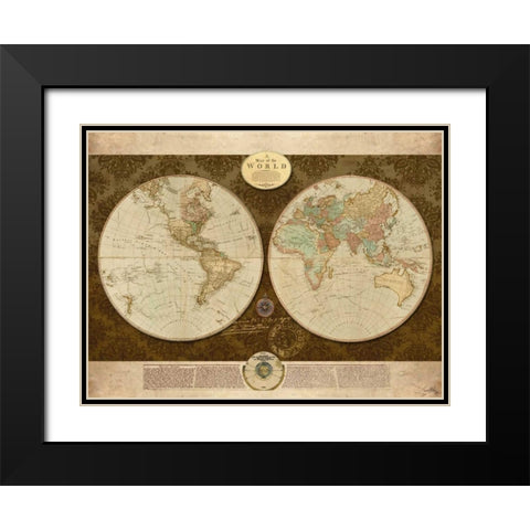 Map of World Black Modern Wood Framed Art Print with Double Matting by Medley, Elizabeth