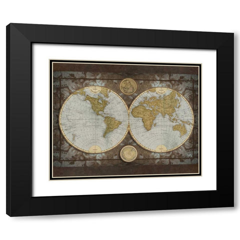 World Map Black Modern Wood Framed Art Print with Double Matting by Medley, Elizabeth