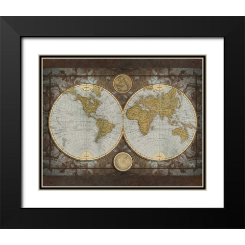 World Map Black Modern Wood Framed Art Print with Double Matting by Medley, Elizabeth