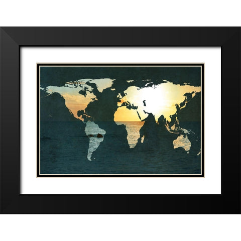 Coastal Map Black Modern Wood Framed Art Print with Double Matting by Bryant, Susan
