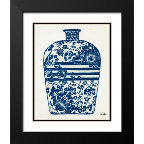 The Indigo Pottery II Black Modern Wood Framed Art Print with Double Matting by Pinto, Patricia