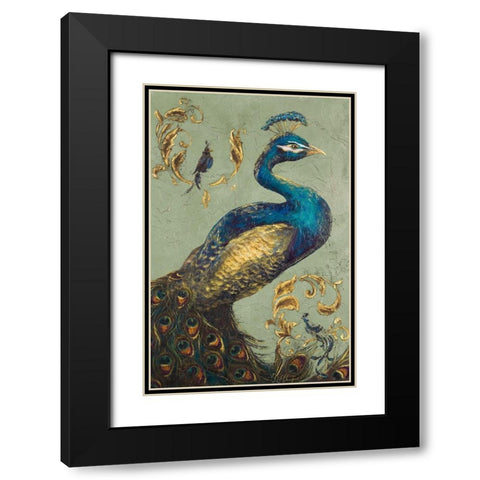 Peacock on Sage I Black Modern Wood Framed Art Print with Double Matting by Hakimipour, Tiffany