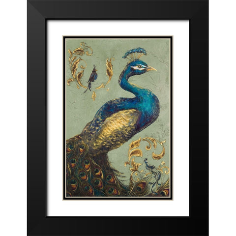 Peacock on Sage I Black Modern Wood Framed Art Print with Double Matting by Hakimipour, Tiffany