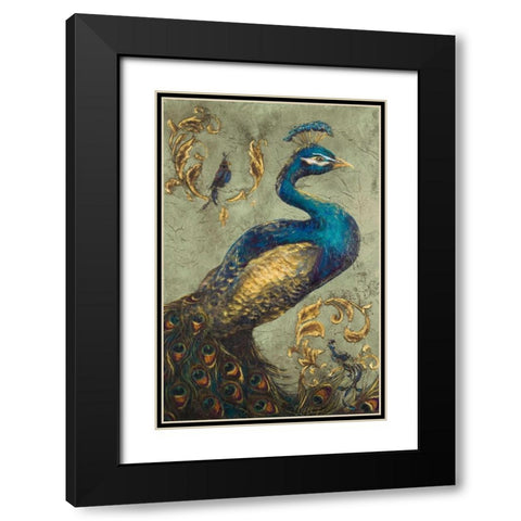 Peacock on Sage I Black Modern Wood Framed Art Print with Double Matting by Hakimipour, Tiffany